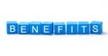 Benefits word on blue color cubes