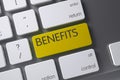 Benefits - Yellow Button. 3D Render. Royalty Free Stock Photo