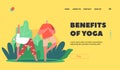 Benefits of Yoga Landing Page Template. Senior Couple Doing Yoga or Fitness Exercise. Elderly Characters Stand in Asana