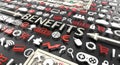 `benefits` word with 3d icons