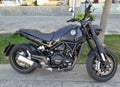 Benelli Leoncino 500 black scrambler motorcycle parked Royalty Free Stock Photo