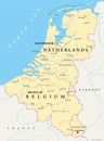 Benelux. Belgium, Netherlands and Luxembourg, political map