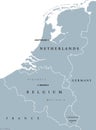 Benelux countries, gray political map