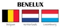 Benelux countries vector flags: Belgium, Netherlands and Luxembourg