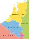 Benelux, Belgium, Netherlands and Luxembourg, single states, political map Royalty Free Stock Photo