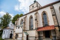 Benesov nad Ploucnici, North Bohemia, Czech Republic, 26 June 2021:  old gothic church of the Nativity of the Virgin Mary with Royalty Free Stock Photo