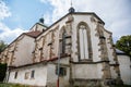 Benesov nad Ploucnici, North Bohemia, Czech Republic, 26 June 2021:  old gothic church of the Nativity of the Virgin Mary with Royalty Free Stock Photo