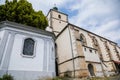 Benesov nad Ploucnici, North Bohemia, Czech Republic, 26 June 2021:  old gothic church of the Nativity of the Virgin Mary with Royalty Free Stock Photo