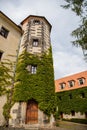 Benesov nad Ploucnici, North Bohemia, Czech Republic, 26 June 2021: old saxoxy renaissance castle at summer sunny day, stone Royalty Free Stock Photo