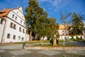 Benesov nad Ploucnici, North Bohemia, Czech Republic, 2 October 2021: main town square, old saxoxy renaissance Morzinov Castle at Royalty Free Stock Photo