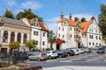 Benesov nad Ploucnici, North Bohemia, Czech Republic, 2 October 2021: main town square, old saxoxy renaissance Morzinov Castle at Royalty Free Stock Photo