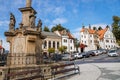 Benesov nad Ploucnici, North Bohemia, Czech Republic, 2 October 2021: Marian Column with baroque statues at main town square, old Royalty Free Stock Photo