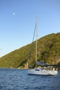 Beneteau 41 anchored in Great Harbour with moon, Peter Island, BVI