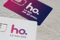 Benevento, Italy - December 5, 2020: Sim of the ho.mobile operator. Low cost operator on the vodafone network. Friend sim offer