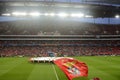 Benfica Flag, Soccer Stadium, Football Arena, Champions League Teams and Crowd Fans, Night Scene Royalty Free Stock Photo