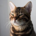 Bengal cat, close-up portrait. The cat squinted. Thoroughbred animal