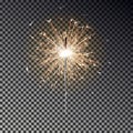 Bengal fire. New year sparkler candle isolated on transparent background. Realistic vector light eff Royalty Free Stock Photo