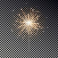 Bengal fire. New year sparkler candle isolated on transparent background. Realistic vector light eff Royalty Free Stock Photo