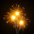 Bengal fire. Party decor element. Magic light. Burning shiny sparkler firework. Realistic light effect. Vector illustration Royalty Free Stock Photo