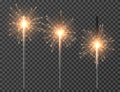 Bengal light. Christmas sparkler lights, diwali firework candle. Realistic bengal party lights vector set Royalty Free Stock Photo