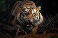 closeup of an angry bengal tiger