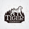 Bengal Tiger in forest logo vector. Mascot shirt design template. Shop or product illustration. Expedition insignia Royalty Free Stock Photo