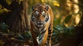 Bengal Tiger in forest show head. generative ai and leg Royalty Free Stock Photo