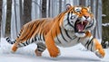 Bengal Tiger powerful top predator snow country growling