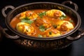 bengali egg curry in a black bronze bowl