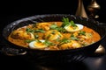 bengali egg curry in a black bronze bowl