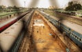 Bengaluru, INDIA - June 03,2019 :Aerial view of busy people in construction work of railway track at bangalore railway station Royalty Free Stock Photo