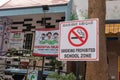 Bengaluru, India June 27,2019 : Smoking Prohibited School zone bill board infront of the School Building
