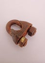 Bengkalis, Indonesia, 13 Agust 2022: Rusty Wire Rope clamp U Bolt Isolated