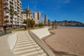 Benidorm, Alicante, Spain - November 27, 2019: people walk along the fantastic modern promenade of Poniente with views of