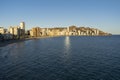 Benidorm , beach panorama and skyline at sunset.Famous vacations destination in Costa Blanca, Spain.Summer holidays background Royalty Free Stock Photo