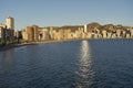 Benidorm , beach panorama and skyline at sunset.Famous vacations destination in Costa Blanca, Spain.Summer and holidays background Royalty Free Stock Photo