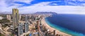 Benidorm city of Costa Blanca, Spain. Aerial drone panoramic high angle view Royalty Free Stock Photo