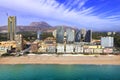 Benidorm city of Costa Blanca, Spain. Aerial drone panoramic high angle view Royalty Free Stock Photo