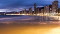 Benidorm city landscape at night from the beach, Alicante province, Spain