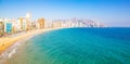 Benidorm city skyline and beach Platja de Llevant, Spain