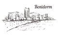 Benidorm skyline sketch. Benidorm, Spain hand drawn illustration
