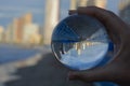 Benidorm skyscrapers seen through a crystal ball. Dream holiday.