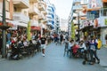 Benidorm, Spain - 01 April, 2023: People enjoy sunny day in Benidorm resort city. Crowdy streets of Benidorm old town