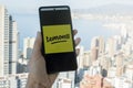 Benidorm, Spain - April 04, 2023: Woman holding phone with content sharing platform Lemon8 app on the screen. Lemon8 is
