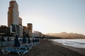 Empty Poniente beach in Benidorm at sunrise Royalty Free Stock Photo