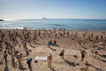 Benidorm Spain Costa Blanca exercise class on the beach with many people in the sunshine