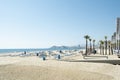 Benidorm, Spain - March 4, 2023: Low season in Benidorm. View to Playa de Levante beach near Mediterranean sea in famous