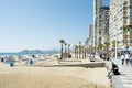 Benidorm, Spain - March 4, 2023: Low season in Benidorm. View to Playa de Levante beach near Mediterranean sea in famous