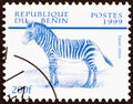 BENIN - CIRCA 1999: A stamp printed in Benin from the `Mammals` issue shows Mountain zebra Equus zebra, circa 1999.