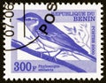 BENIN - CIRCA 2000: A stamp printed in Benin shows a Wood warbler Phylloscopus sibilatrix bird, circa 2000.